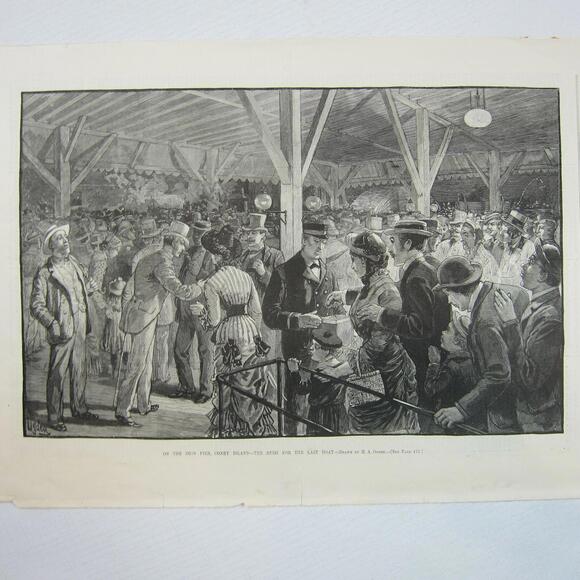 Antique 1882 Print On the Iron Pier, Coney Island Henry A. Ogden Harper’s Weekly - Picture 2 of 12